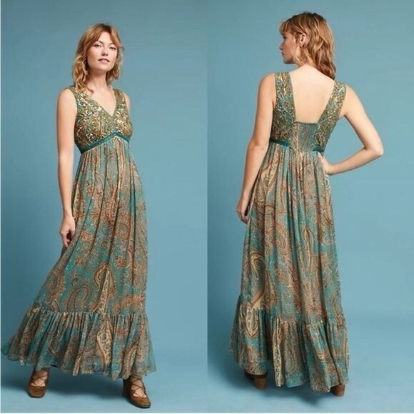 Anthropologie Dresses & Skirts - NWT Anthropologie Ranna Gill Beaded Maxi Dress Size:6 Sequin Paisley Fairy Boho